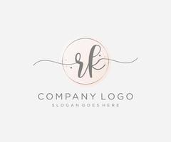 Initial RK feminine logo. Usable for Nature, Salon, Spa, Cosmetic and Beauty Logos. Flat Vector Logo Design Template Element.