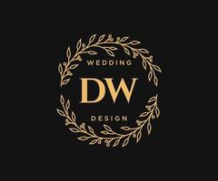 colección de logotipos de monogramas de boda con letras iniciales dw, plantillas florales y minimalistas modernas dibujadas a mano para tarjetas de invitación, guardar la fecha, identidad elegante para restaurante, boutique, café en vector