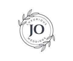 JO Initials letter Wedding monogram logos template, hand drawn modern minimalistic and floral templates for Invitation cards, Save the Date, elegant identity. vector