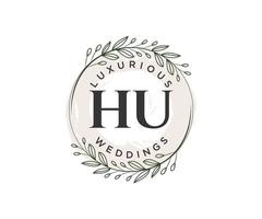 HU Initials letter Wedding monogram logos template, hand drawn modern minimalistic and floral templates for Invitation cards, Save the Date, elegant identity. vector