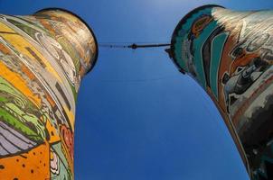 Soweto, South Africa - Oct 22, 2011 -  Orlando Towers Painted chimneys in Soweto, South Africa. Orlando towers are a famous landmark of Soweto, the township of Johannesburg. photo