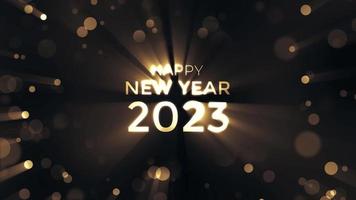Happy new year 2023 animation with golden shiny light effect and luxury bokeh background video