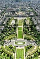 Aerial panoramic view of Paris and Champ de Mars from Eiffel Tower in Paris, France photo