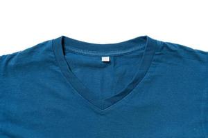 Worn old blue t shirt on white background photo