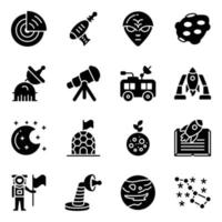 Pack of Space and Astronomy Glyph Icons vector