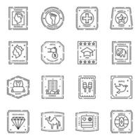 paquete de iconos de sellos de pasaporte y país vector