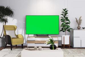 Mock up smart TV with with chroma key in modern interior fully f photo