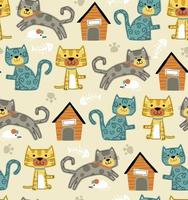 vector de patrones sin fisuras de dibujos animados de gatos divertidos, ilustración de elementos de mascotas