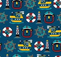 Seamless pattern vector of sailing elements cartoon with funny lion sailor