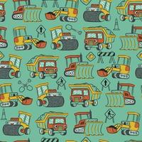 Seamless pattern vector of hand drawn construction vehicles cartoon, construction elements