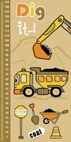 height measurement wall with hand drawn funny construction vehicles cartoon, construction elements cartoon vector