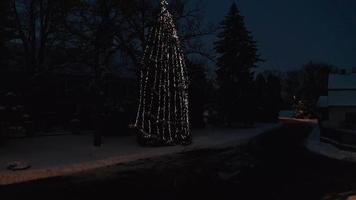 Aerial ascending view of Christmas tree outside video