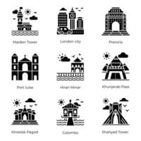 pack de iconos de monumentos antiguos vector