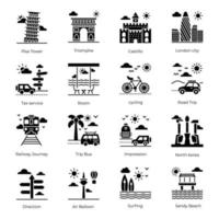 paquete de iconos sólidos de puntos de referencia y monumentos vector