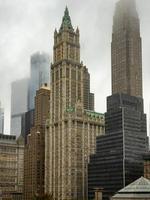 View of downtown Manhattan Skyline  on a cloudy day in New York City. photo