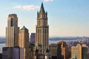 Aerial view of the New York City skyline from downtown Manhattan. photo