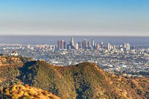 Panoramic view of the skyline in Los Angeles downtown buildings in California. photo