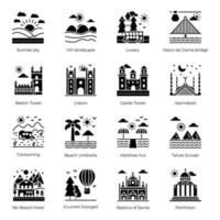 Pack of World Monuments Solid Icons vector