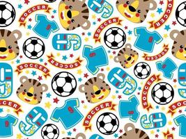 Seamless pattern vector of funny tiger smile face with football elements