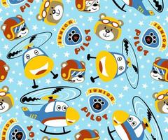 seamless pattern vector with funny helicopter and animals pilot