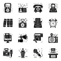 paquete de iconos sólidos de periodismo y medios de comunicación vector