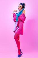 Stylish woman in pink and blue clothes photo