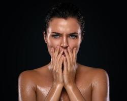 Beautiful woman with oily and wet skin photo