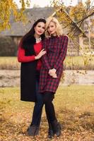 Two beautiful girls friends in autumn park photo