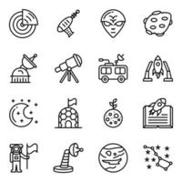 paquete de iconos de línea de espacio y astronomía vector