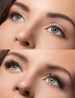 Comparison - female eyes before and after eyelash extension photo