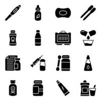 Pack of Medical Treatment Icons Set vector