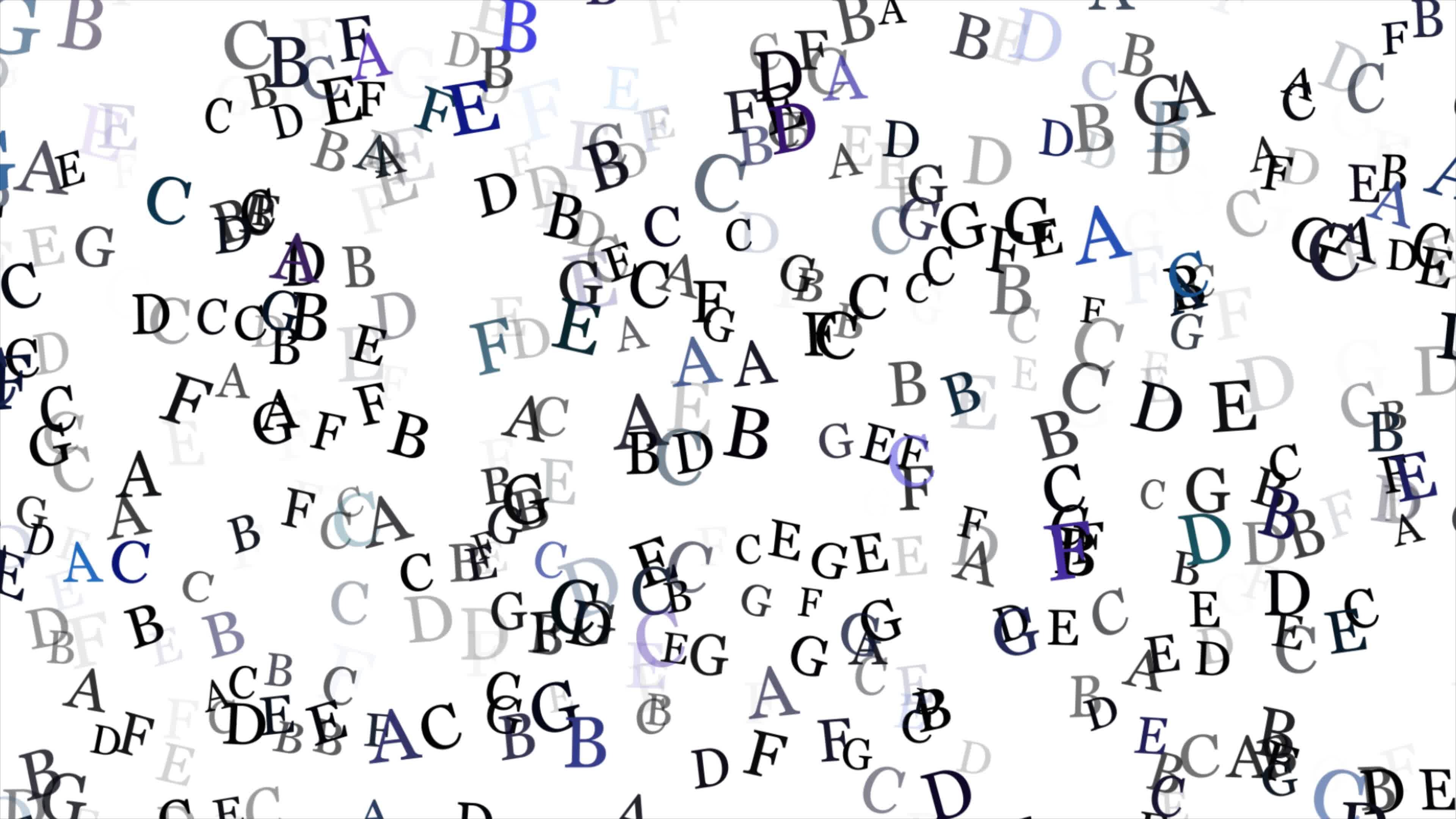 Animation Of Flying Glowing Alphabet On White Background, Capital