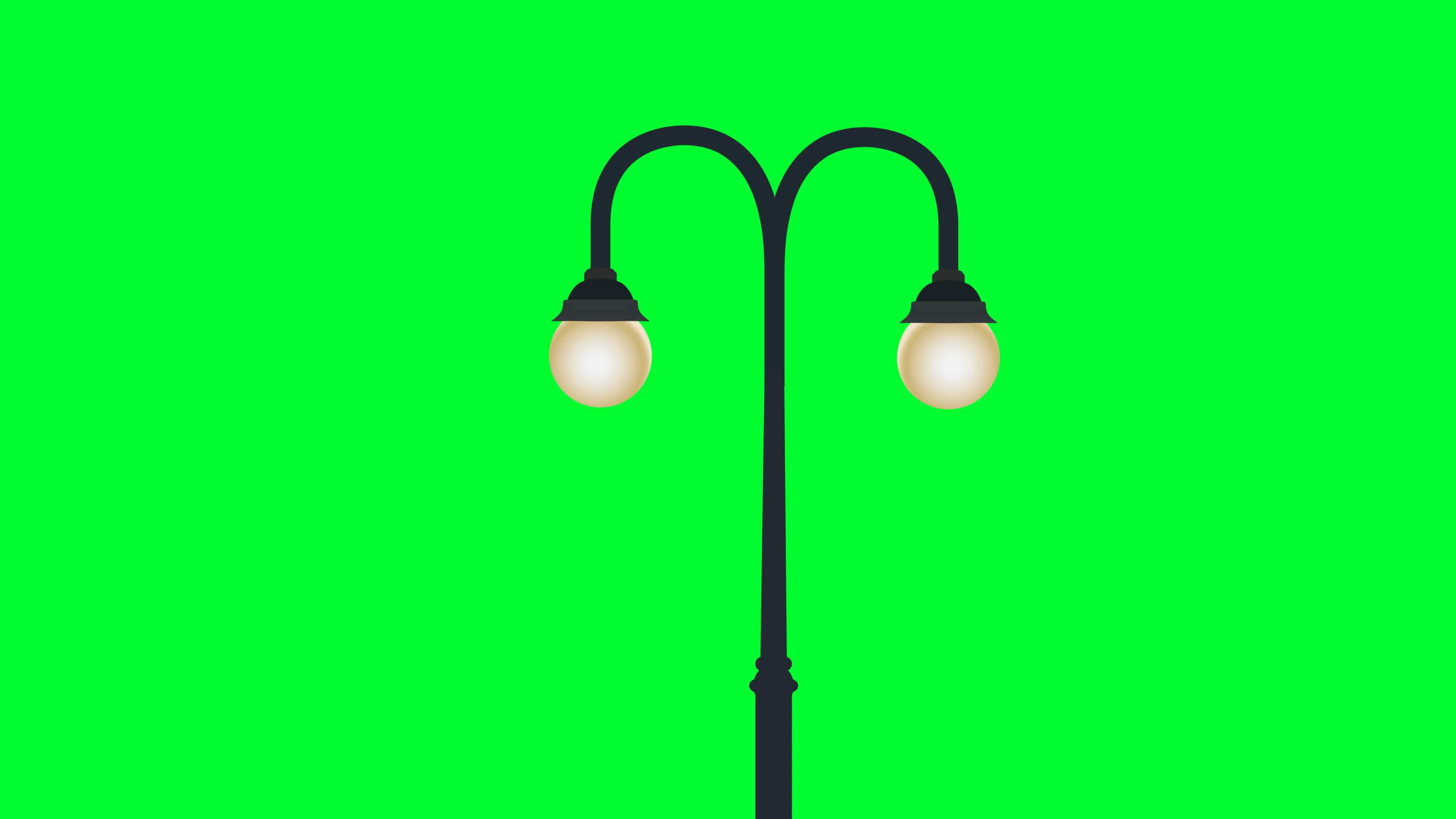 Road light Lamppost lantern sign on Green screen. Street light beside