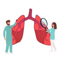 ilustración vectorial de neumología. concepto de personas de atención médica de pulmones diminutos planos. examen y tratamiento del sistema respiratorio abstracto. control de inspección de órganos internos para detectar enfermedades. página de destino vector