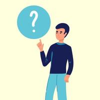 man asks a question Person thinking about question of good investment flat vector illustration. Financial cost, payment concept for banner, website design or landing web page