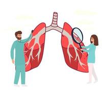 Pulmonology vector illustration. Flat tiny lungs healthcare persons concept. Abstract respiratory system examination and treatment. Internal organ inspection check for illness. landing page,