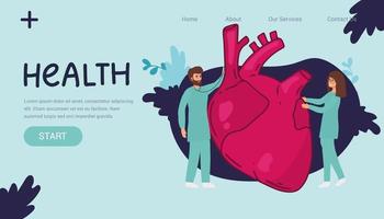 Healthy heart landing page website illustration vector flat design landing page