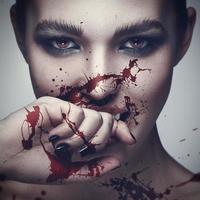 Vampire woman with blood on her face photo