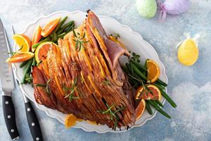 Traditional Easter ham with orange honey glaze photo