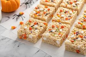 Rice cereal treats for Halloween with festive sprinkles photo