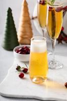 Festive Christmas mimosa with apple cider and cranberries photo