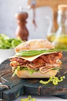 Fresh and healthy avocado turkey sandwich with swiss cheese photo