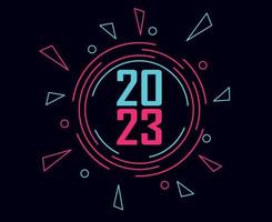 Happy New Year 2023 Holiday Abstract Vector Illustration Design Pink And Cyan With Black Background