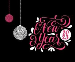 Happy New Year 2023 Abstract Holiday Vector Illustration Design White And Pink With Black Background