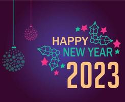feliz año nuevo 2023 vacaciones resumen vector ilustración diseño verde y amarillo con fondo púrpura
