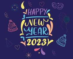 Happy New Year 2023 Abstract Holiday Vector Illustration Design Colorful With Blue Background