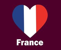 francia bandera corazón con nombres símbolo diseño europa fútbol final vector países europeos equipos de fútbol ilustración