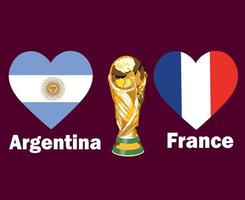 argentina vs francia bandera corazón con trofeo copa del mundo final diseño de símbolo de fútbol américa latina y europa vector ilustración de equipos de fútbol de países latinoamericanos y europeos