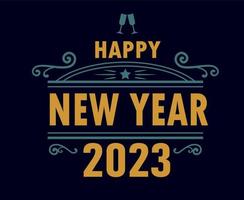 Happy New Year 2023 Holiday Abstract Design Vector Illustration Green And Yellow With Blue Background