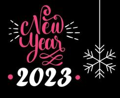 feliz año nuevo 2023 vacaciones resumen vector ilustración diseño rosa y blanco con fondo negro